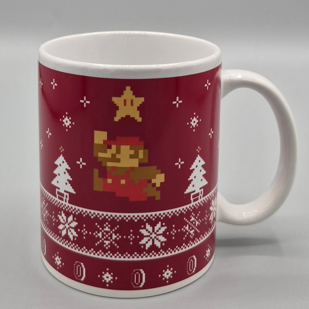 Nintendo Super Mario 8-Bit Ugly Christmas Sweater Red Ceramic Mug GameStop 2017